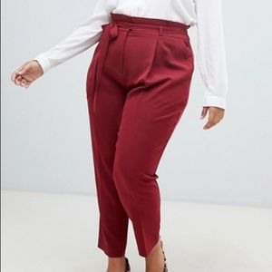 ASOS Curve Paperbag Waist Burgundy Pants 18